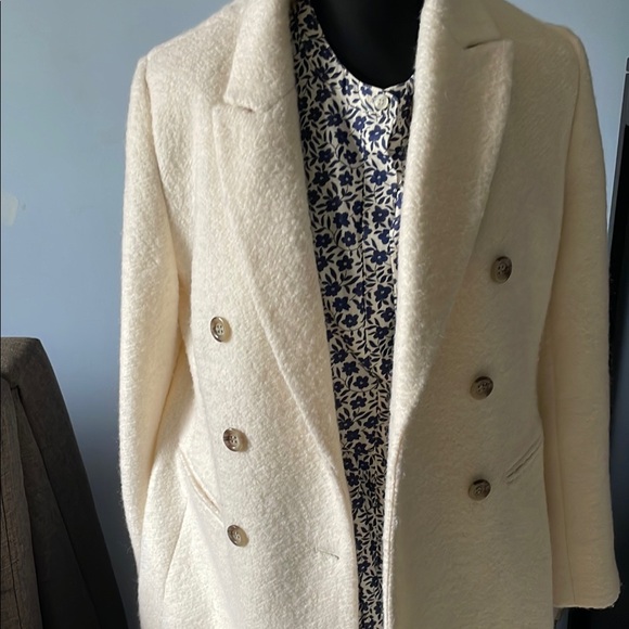 Ann Taylor Cream Pea Coat Wool Blend Structured - Picture 2 of 7